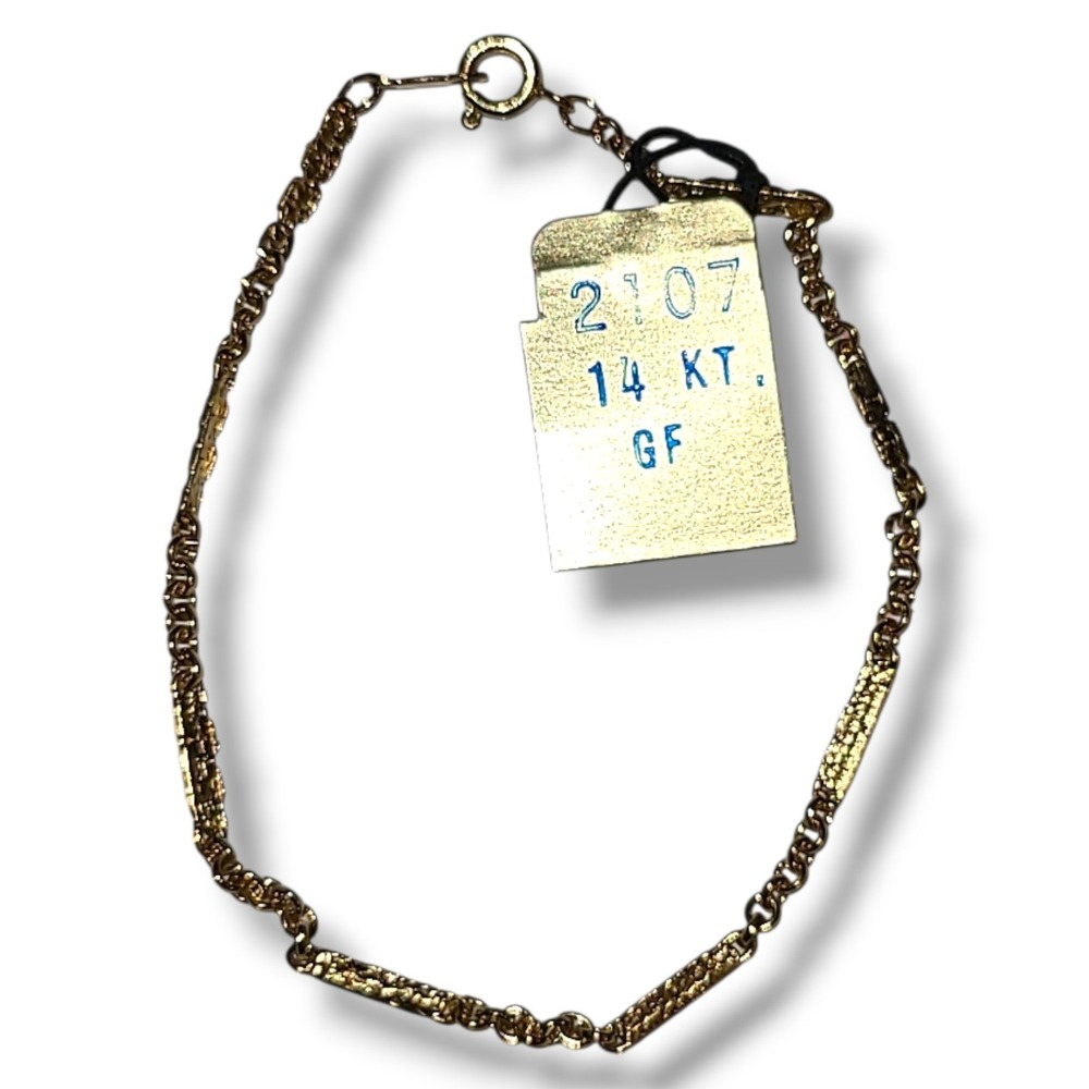 Vintage NOS 1/20 14k Gold Filled Hammered Bar Chain Bracelet 7" 2.2mm 2.3g Small